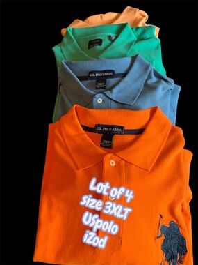 Colorful Polo Shirt Bundle 4 - Orange, Green, Blue peachy orange, men’s 3xlt